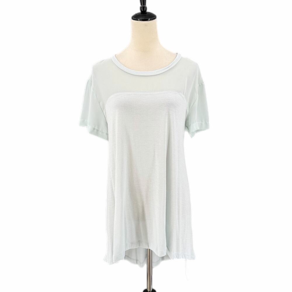 Leith NEW Seafoam Mint Sheer Yoke Upper Short Sleeve Casual Basic Soft Top Tee